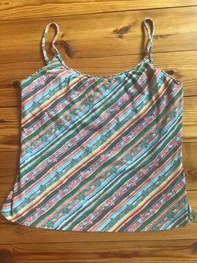 Apostrophe Stretch Women's Floral Striped Braided Spaghetti Strap Tank Top